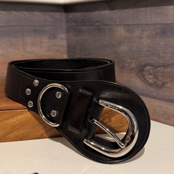 Black leather thick belt with silver hardware s&m halter style medium dom kors - Picture 4 of 7